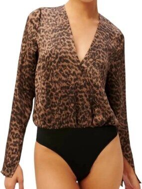 Good American Leopard Print Flowing Faux Wrap Bodysuit Plus Size 3X